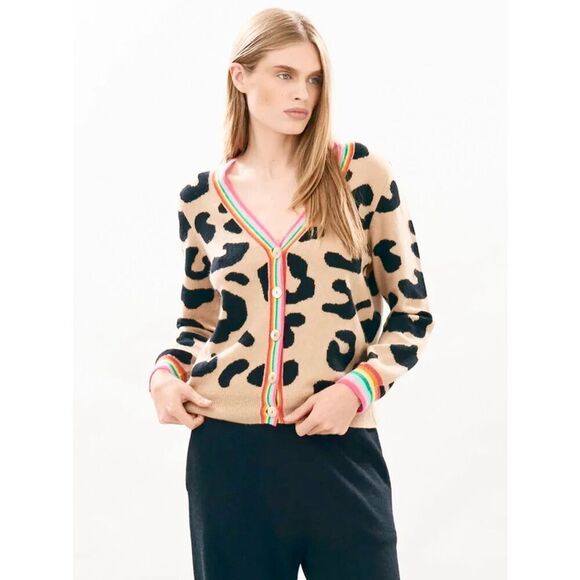 Jumper 1234 Cashmere Rainbow Leopard Cardigan size 4 - Picture 1 of 10